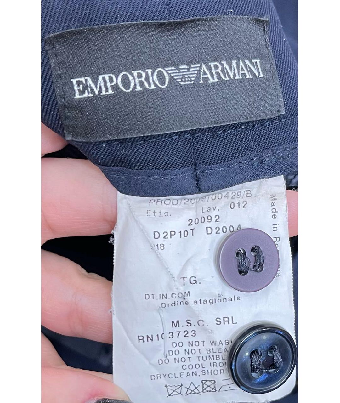 EMPORIO ARMANI Темно-синие шерстяные брюки широкие, фото 4