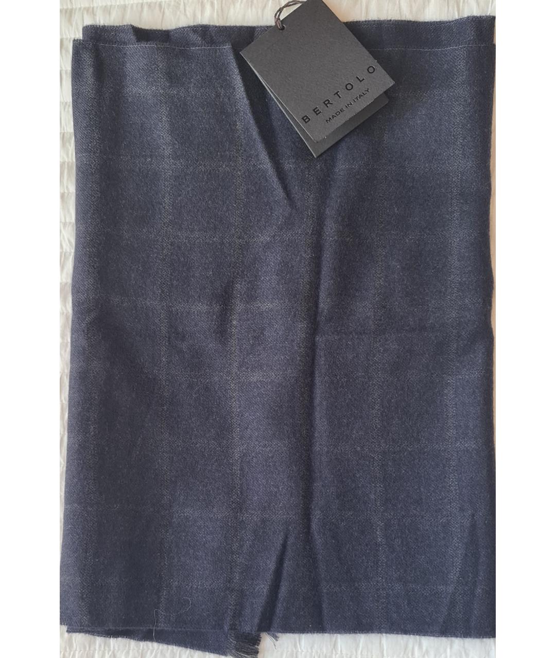 BERTOLO LUXURY MENSWEAR Темно-синий шерстяной шарф, фото 6