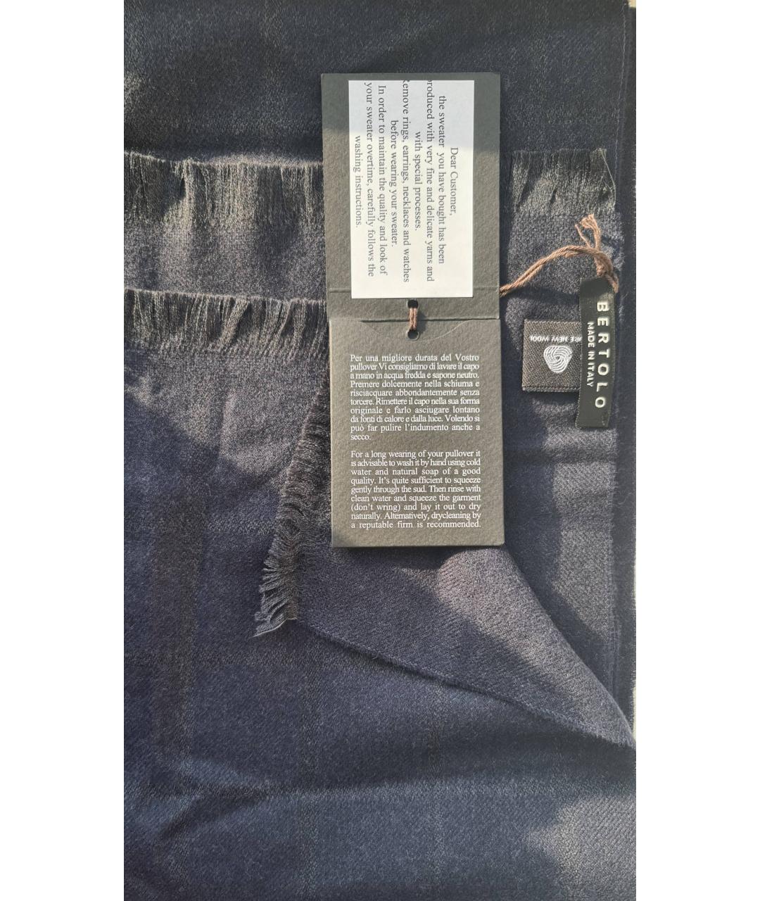 BERTOLO LUXURY MENSWEAR Темно-синий шерстяной шарф, фото 2