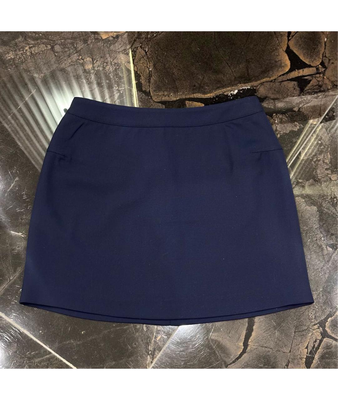 ALAIA Темно-синяя шерстяная юбка мини, фото 4
