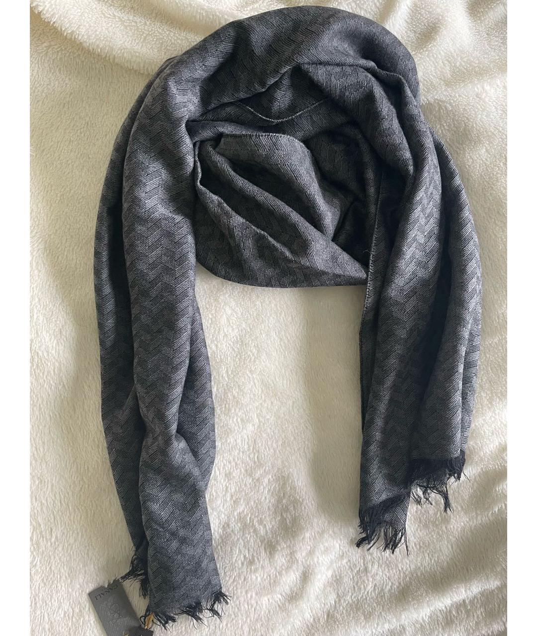 CANALI Антрацитовый шерстяной шарф, фото 3
