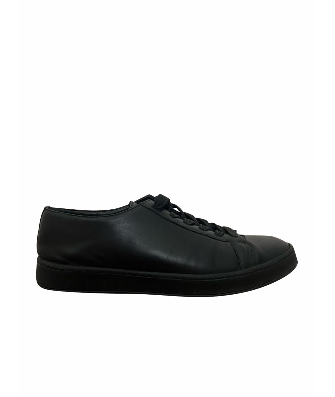 SANTONI Черные кожаные низкие кроссовки / кеды, фото 1