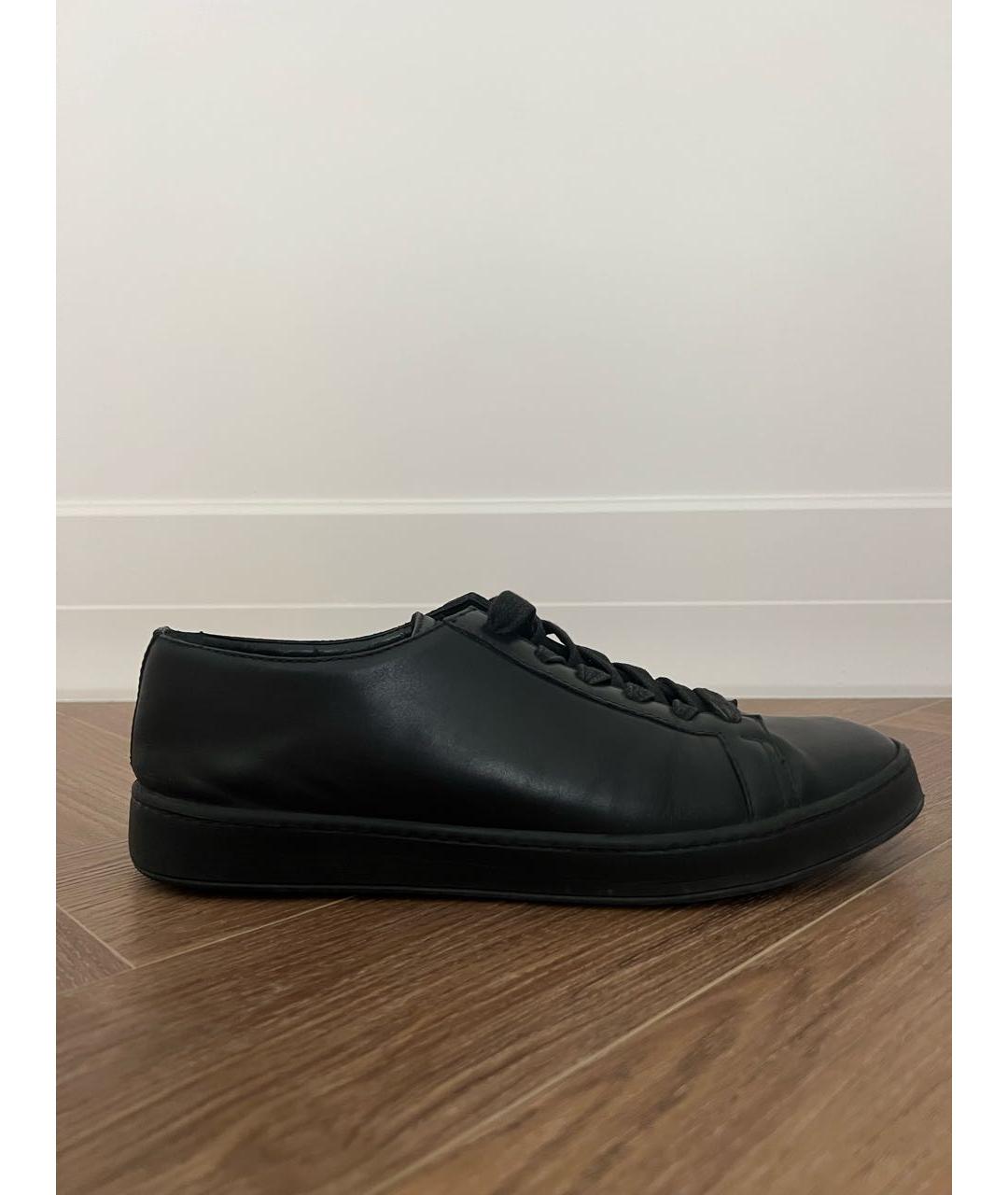 SANTONI Черные кожаные низкие кроссовки / кеды, фото 5