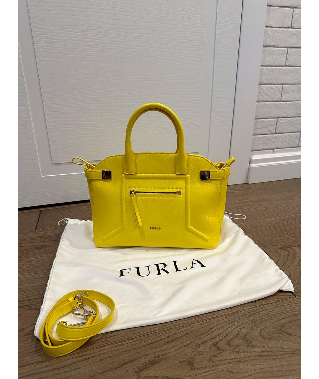 FURLA Желтая кожаная сумка тоут, фото 9