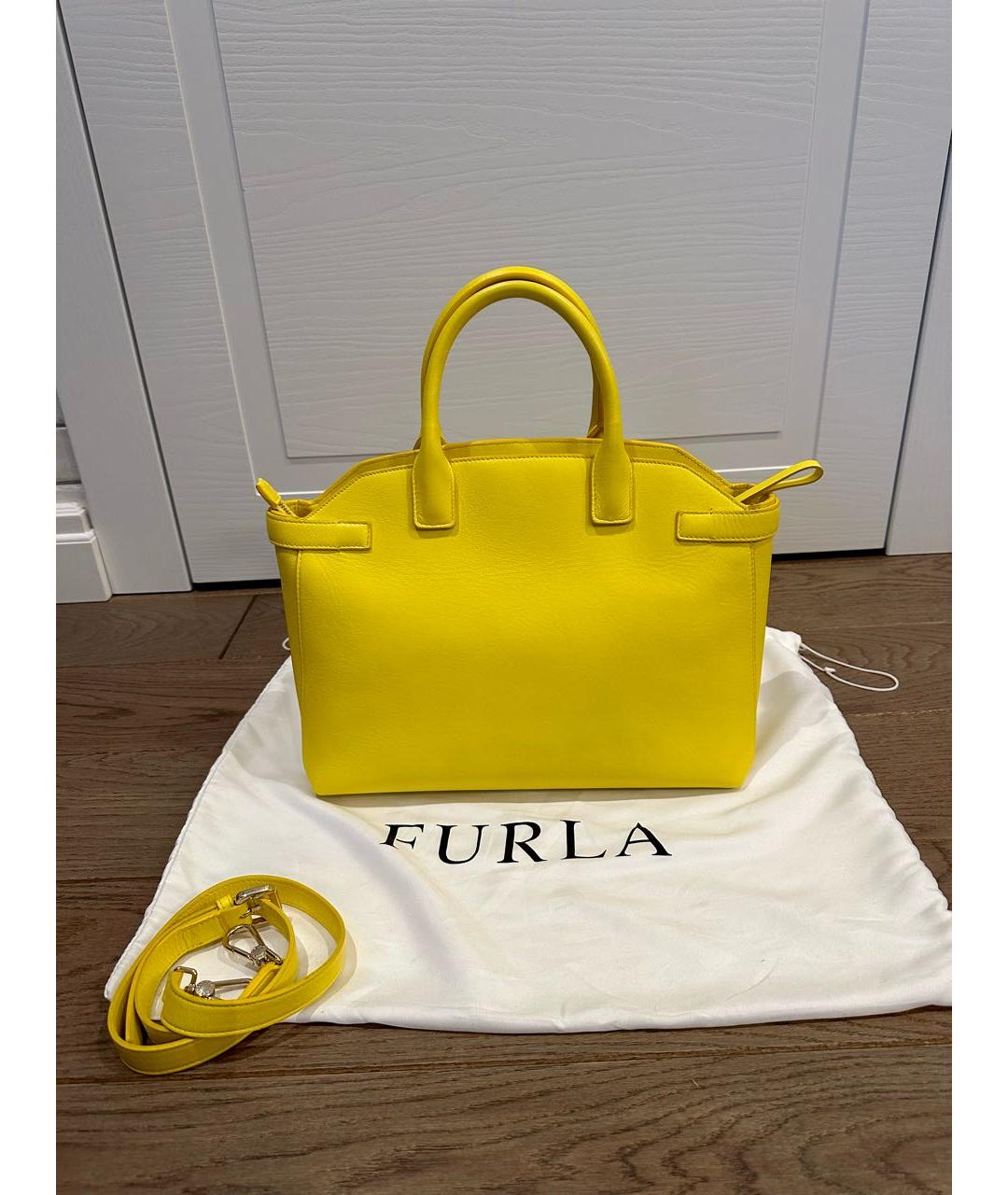 FURLA Желтая кожаная сумка тоут, фото 3