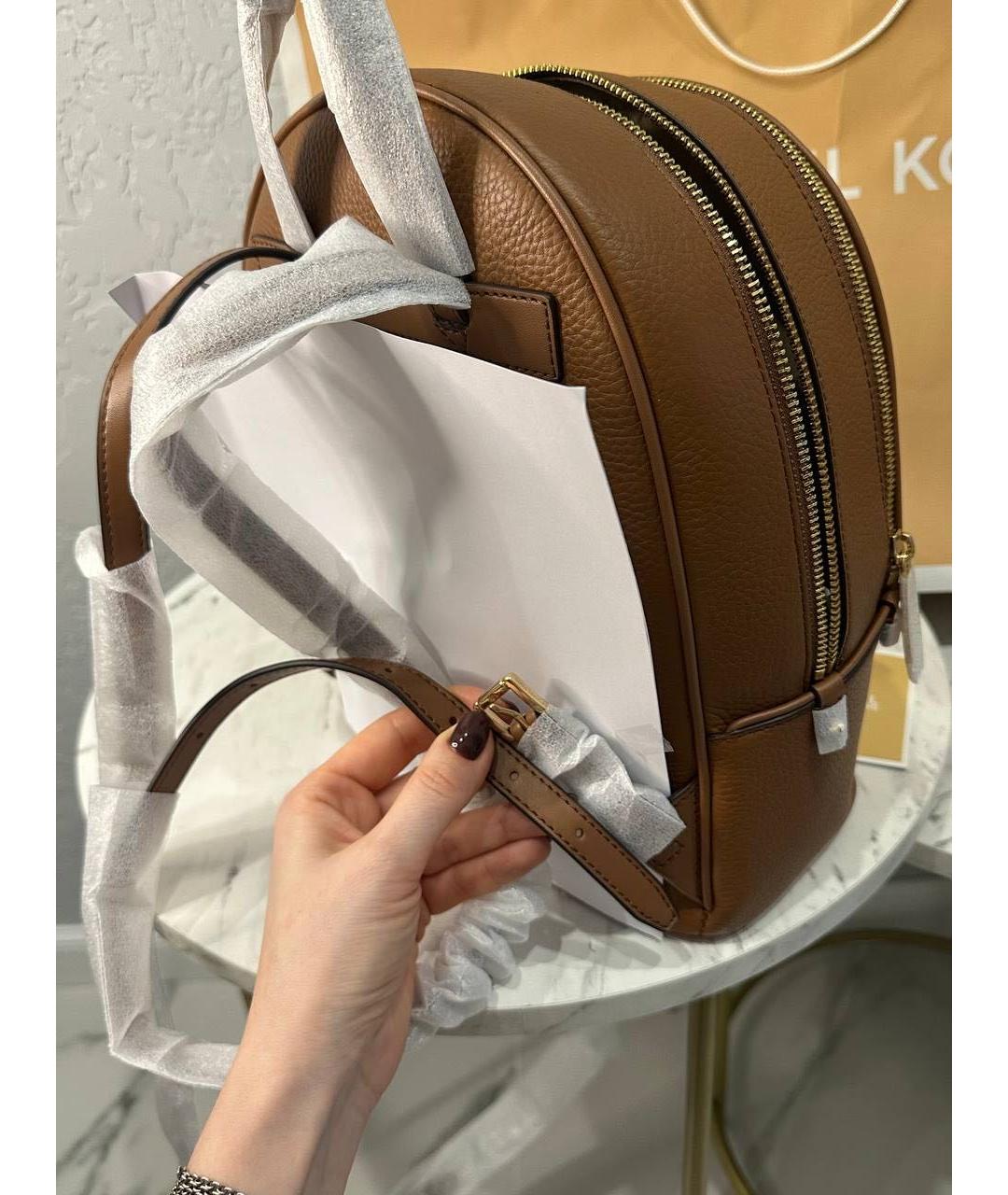 MICHAEL MICHAEL KORS Коричневый кожаный рюкзак, фото 6