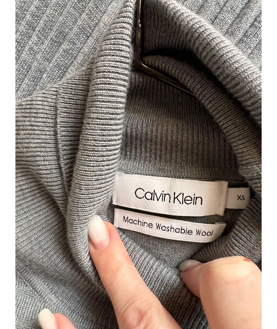 CALVIN KLEIN Серое шерстяное повседневное платье, фото 3