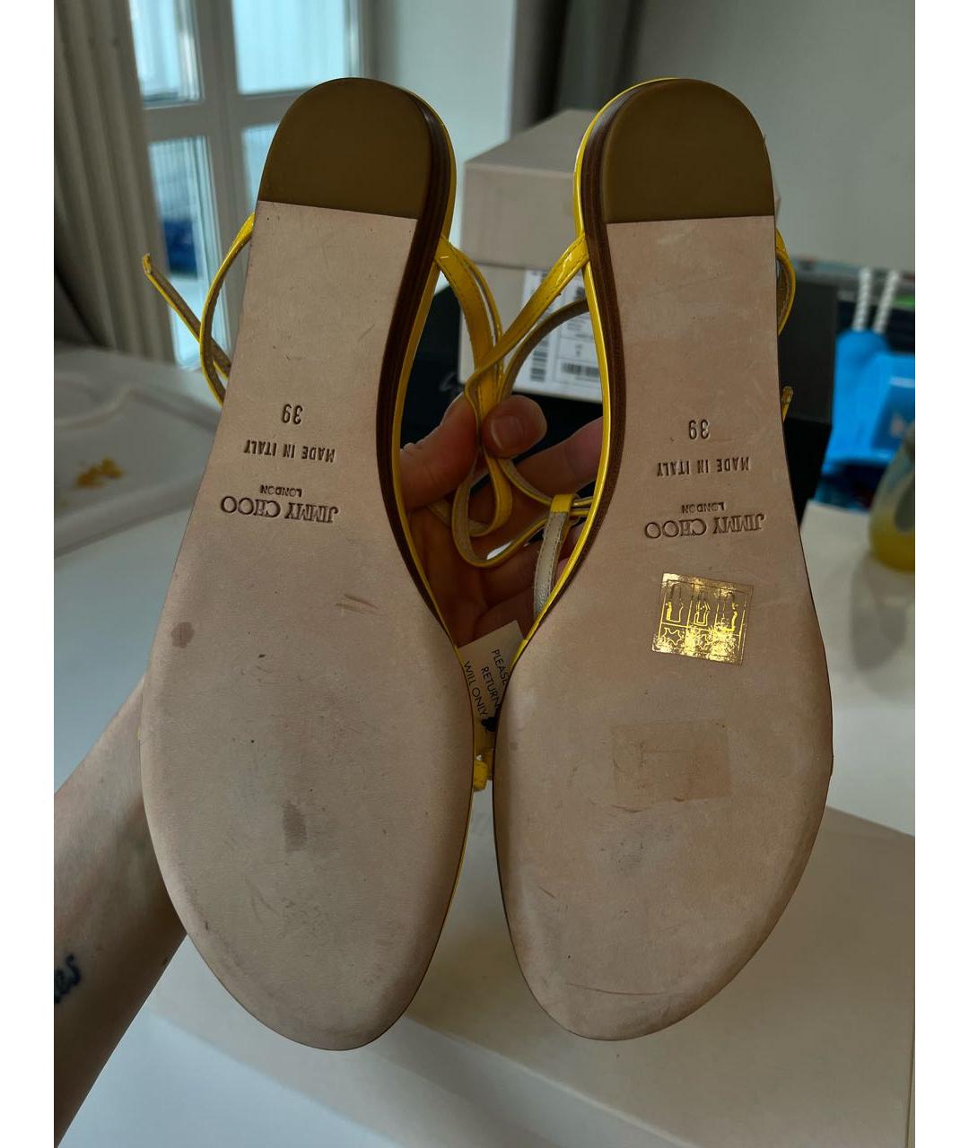 JIMMY CHOO Желтые кожаные сандалии, фото 4