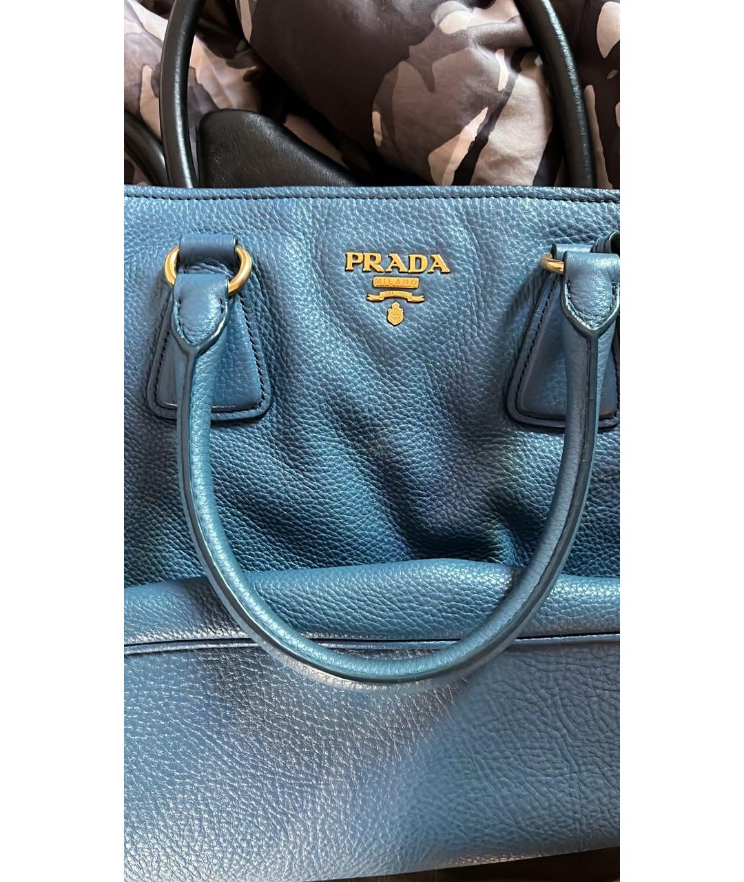 PRADA Темно-синяя кожаная сумка тоут, фото 5