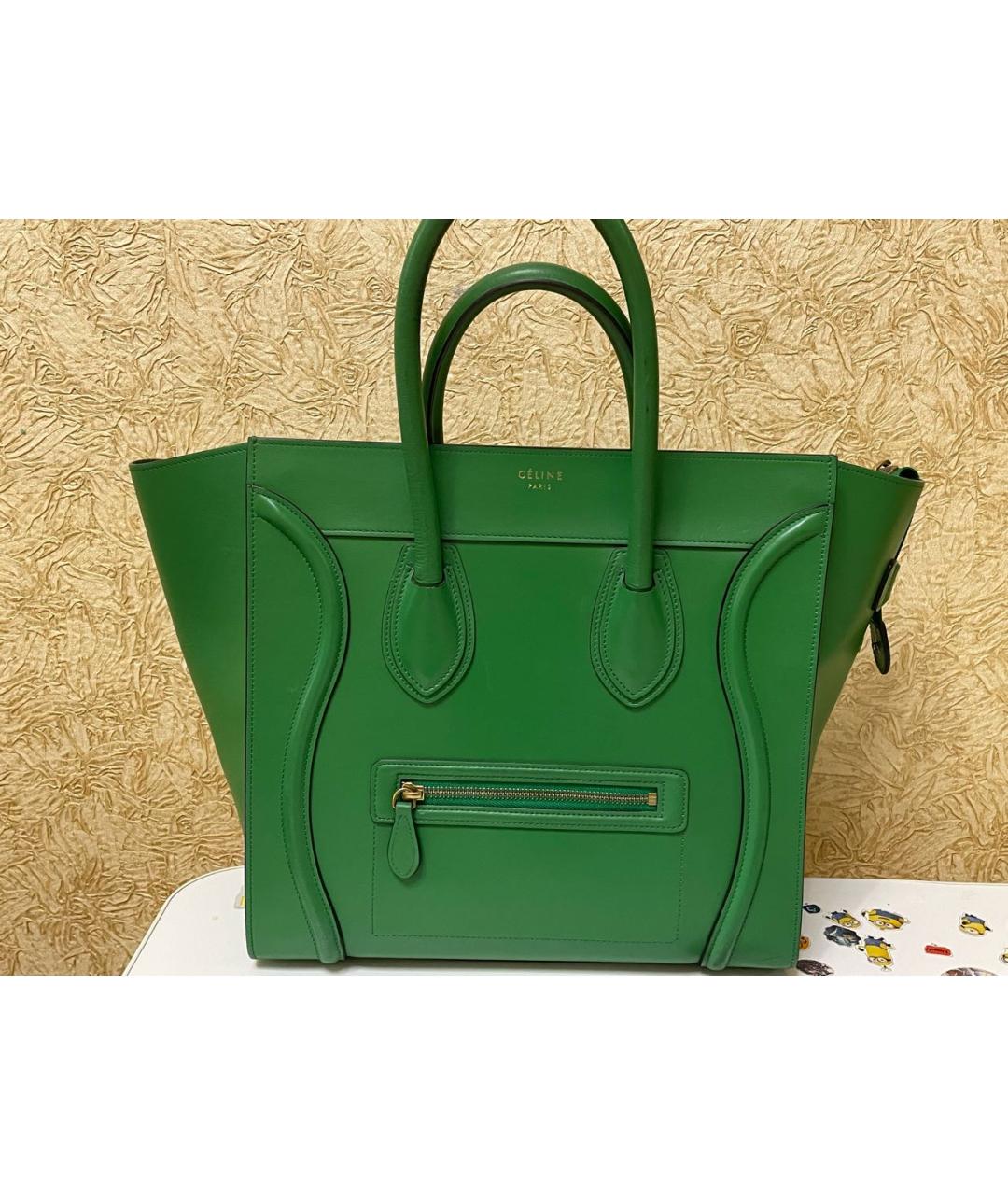 CELINE PRE-OWNED Зеленая кожаная сумка тоут, фото 8