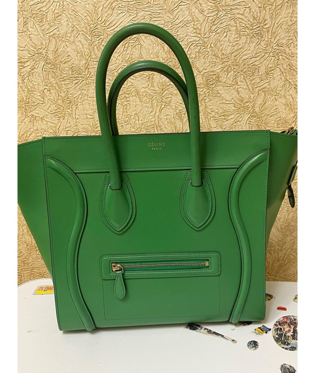 CELINE PRE-OWNED Зеленая кожаная сумка тоут, фото 4