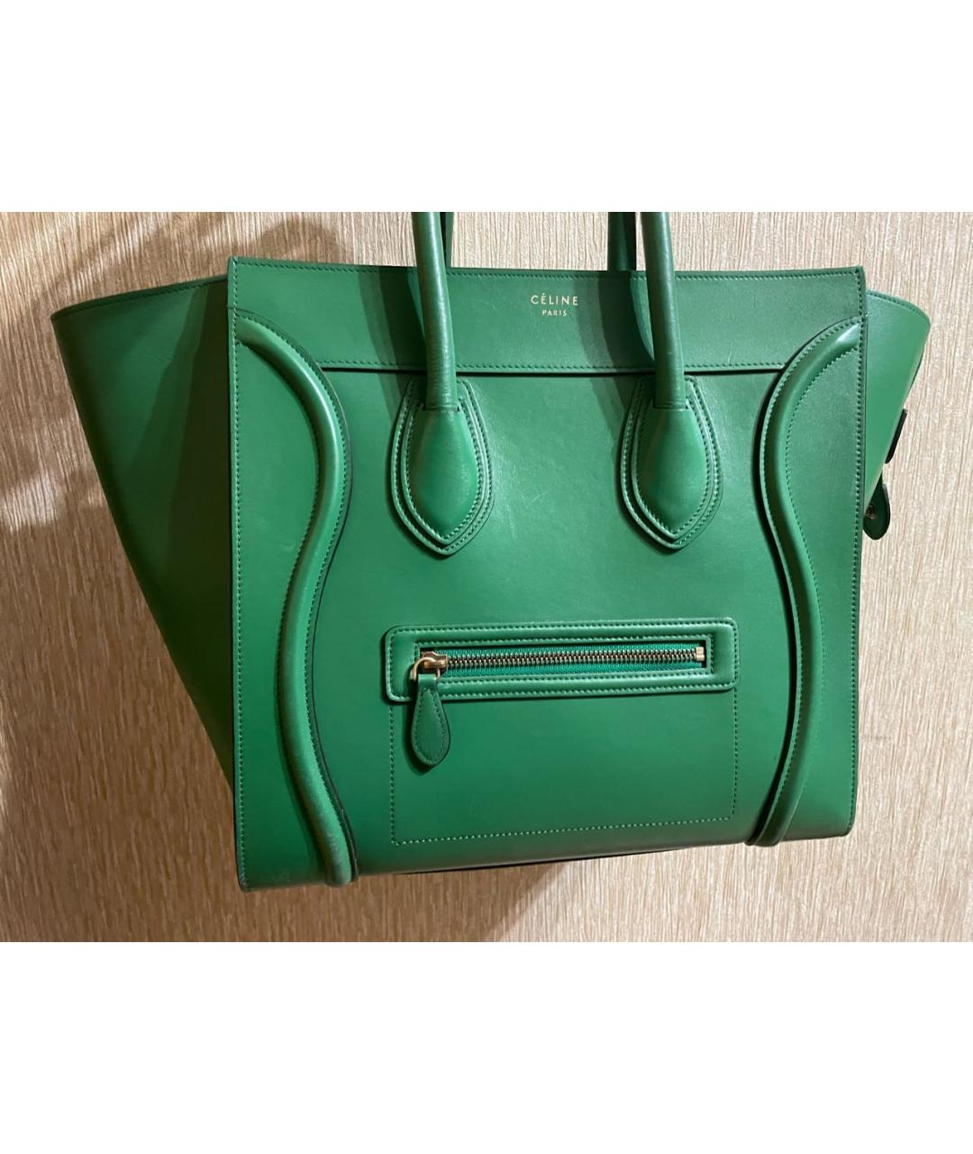 CELINE PRE-OWNED Зеленая кожаная сумка тоут, фото 7