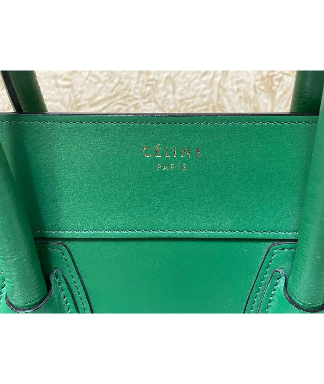 CELINE PRE-OWNED Зеленая кожаная сумка тоут, фото 2
