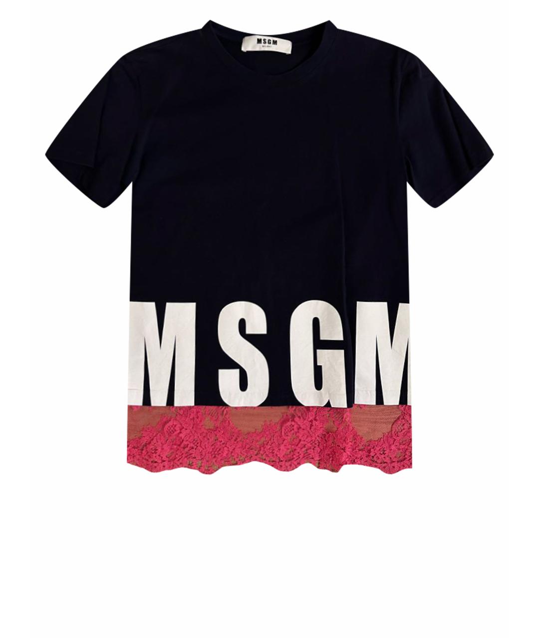 MSGM Темно-синяя хлопковая футболка, фото 1