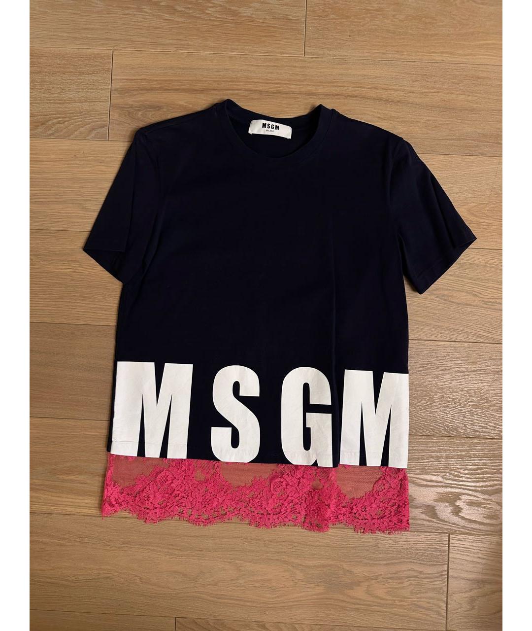 MSGM Темно-синяя хлопковая футболка, фото 3