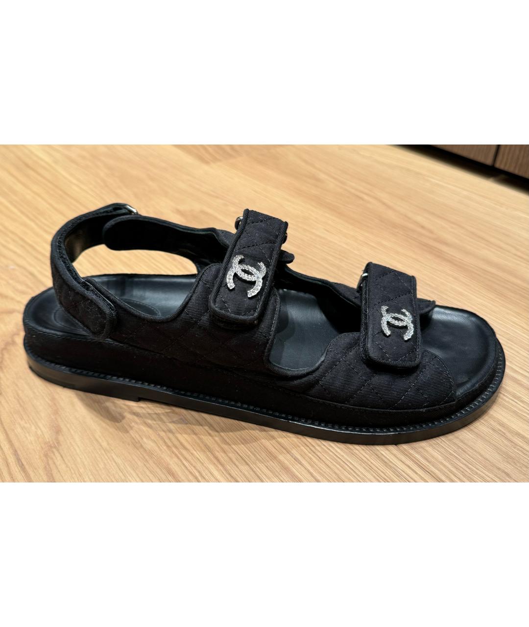CHANEL PRE-OWNED Черные текстильные сандалии, фото 9