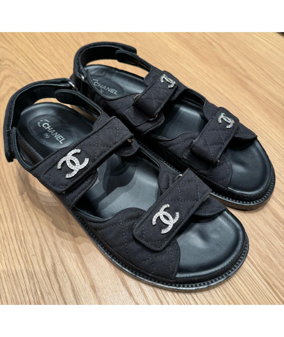 CHANEL PRE-OWNED Черные текстильные сандалии, фото 8