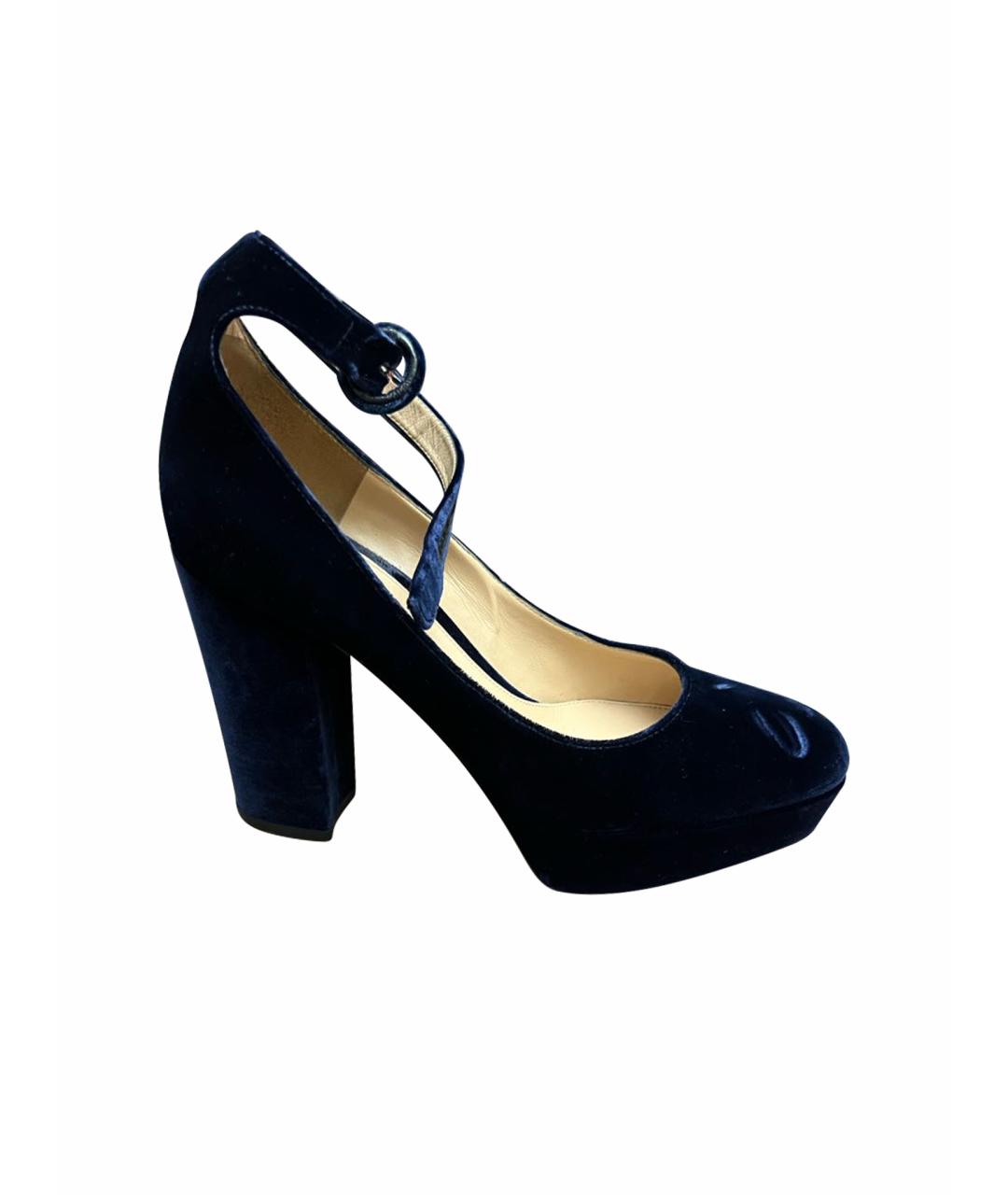 GIANVITO ROSSI Темно-синие бархатные туфли, фото 1
