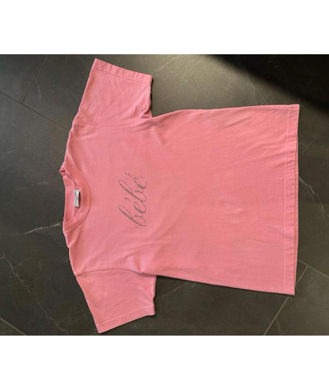 BALENCIAGA Розовая хлопковая футболка, фото 3