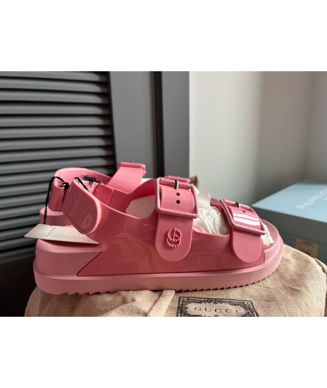 GUCCI Розовые резиновые сандалии, фото 5