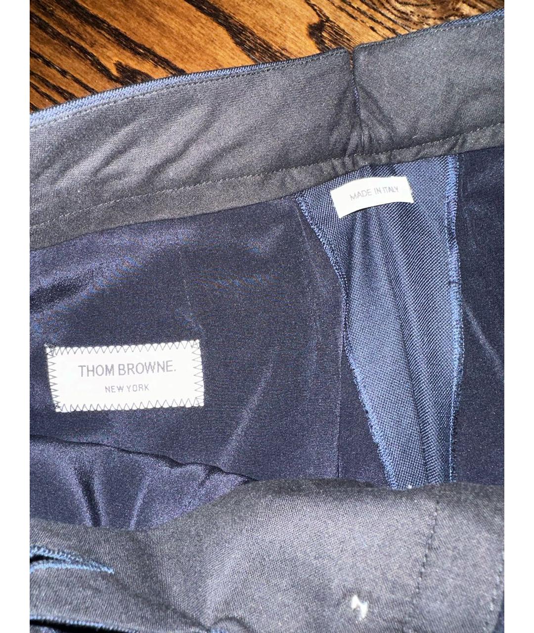 THOM BROWNE Темно-синие шерстяные брюки узкие, фото 2