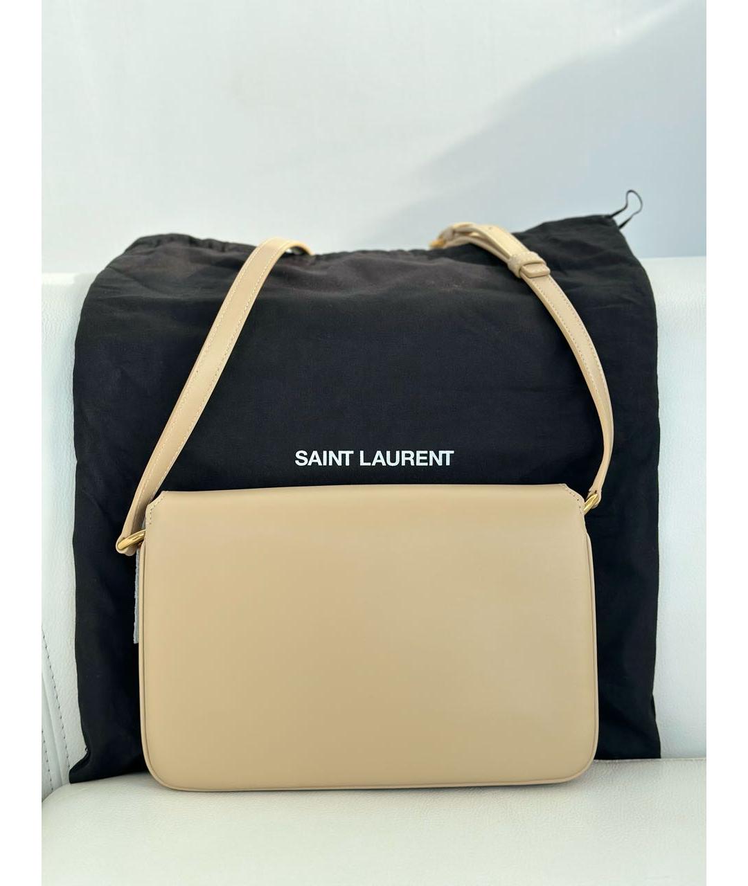 SAINT LAURENT Бежевая кожаная сумка через плечо, фото 2