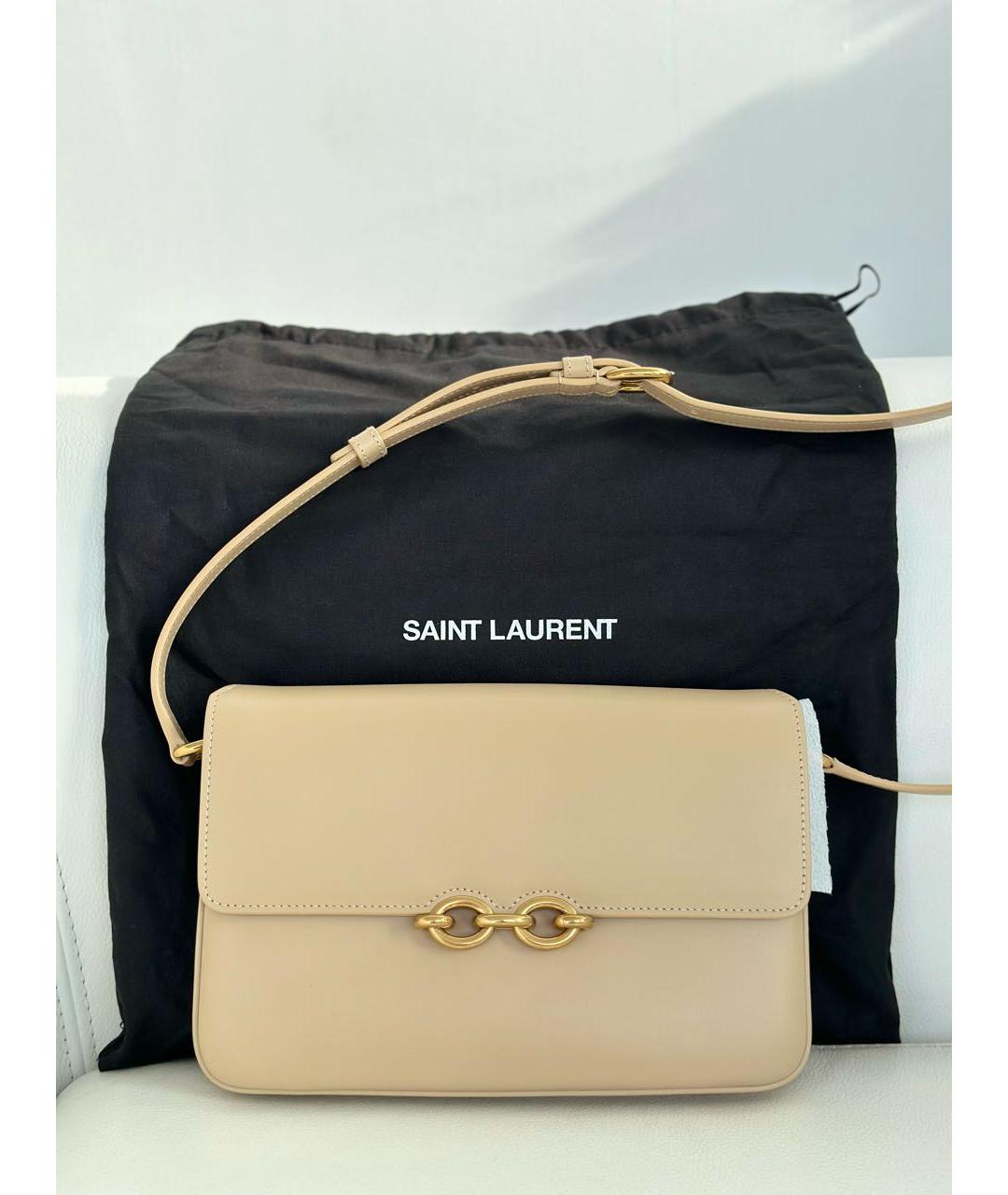 SAINT LAURENT Бежевая кожаная сумка через плечо, фото 5