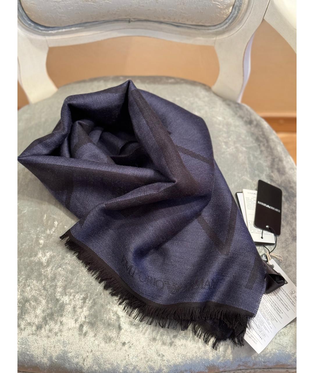 EMPORIO ARMANI Синий шерстяной шарф, фото 5