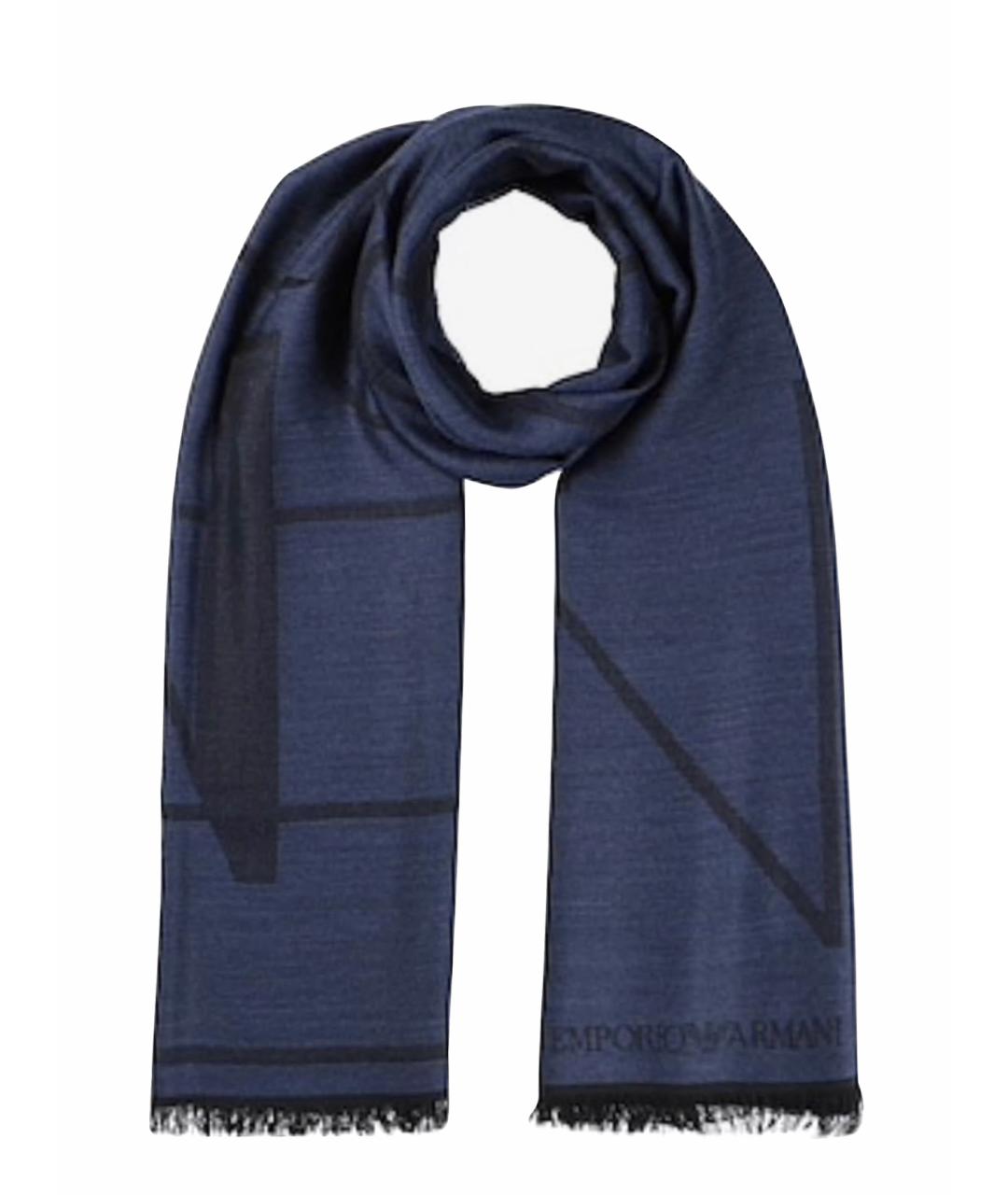 EMPORIO ARMANI Синий шерстяной шарф, фото 1