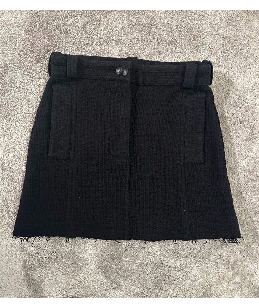 CHANEL Черная шерстяная юбка мини, фото 8