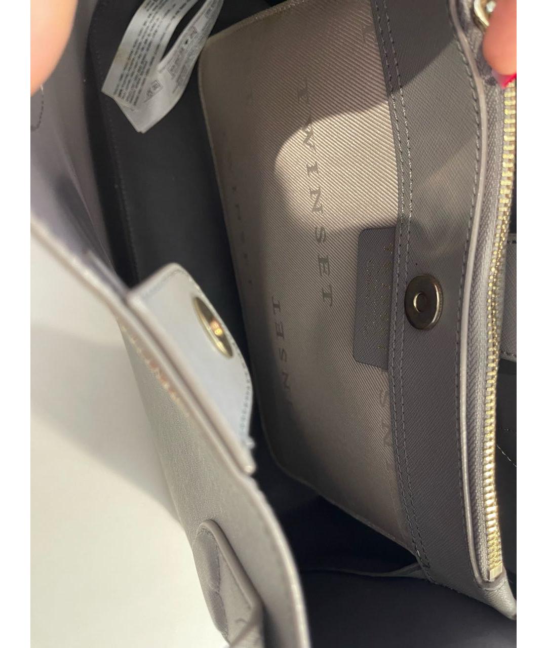 TWIN-SET Серая кожаная сумка с короткими ручками, фото 7