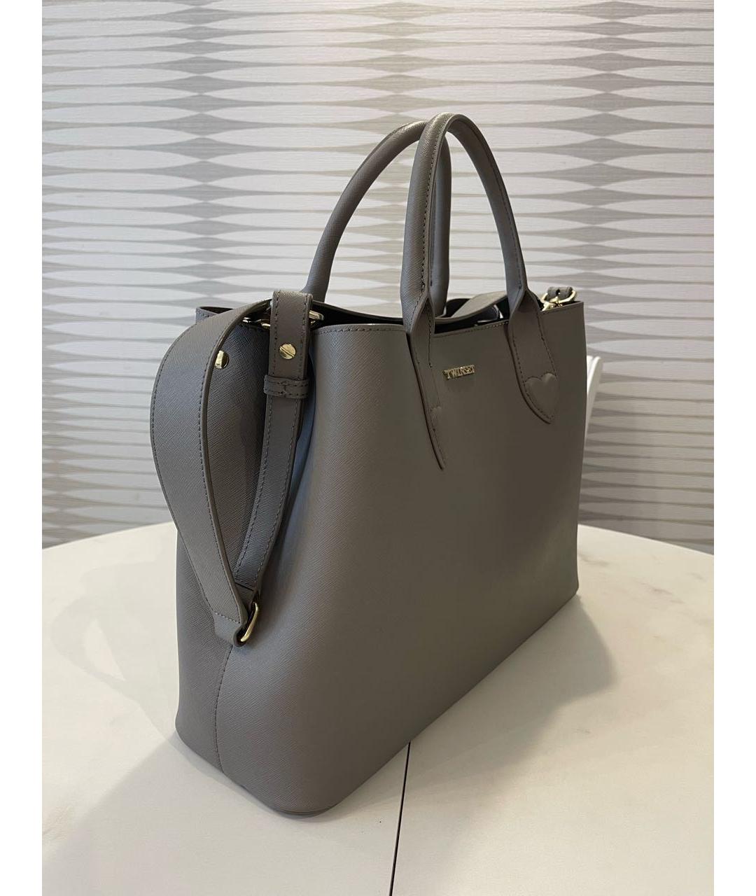 TWIN-SET Серая кожаная сумка с короткими ручками, фото 2
