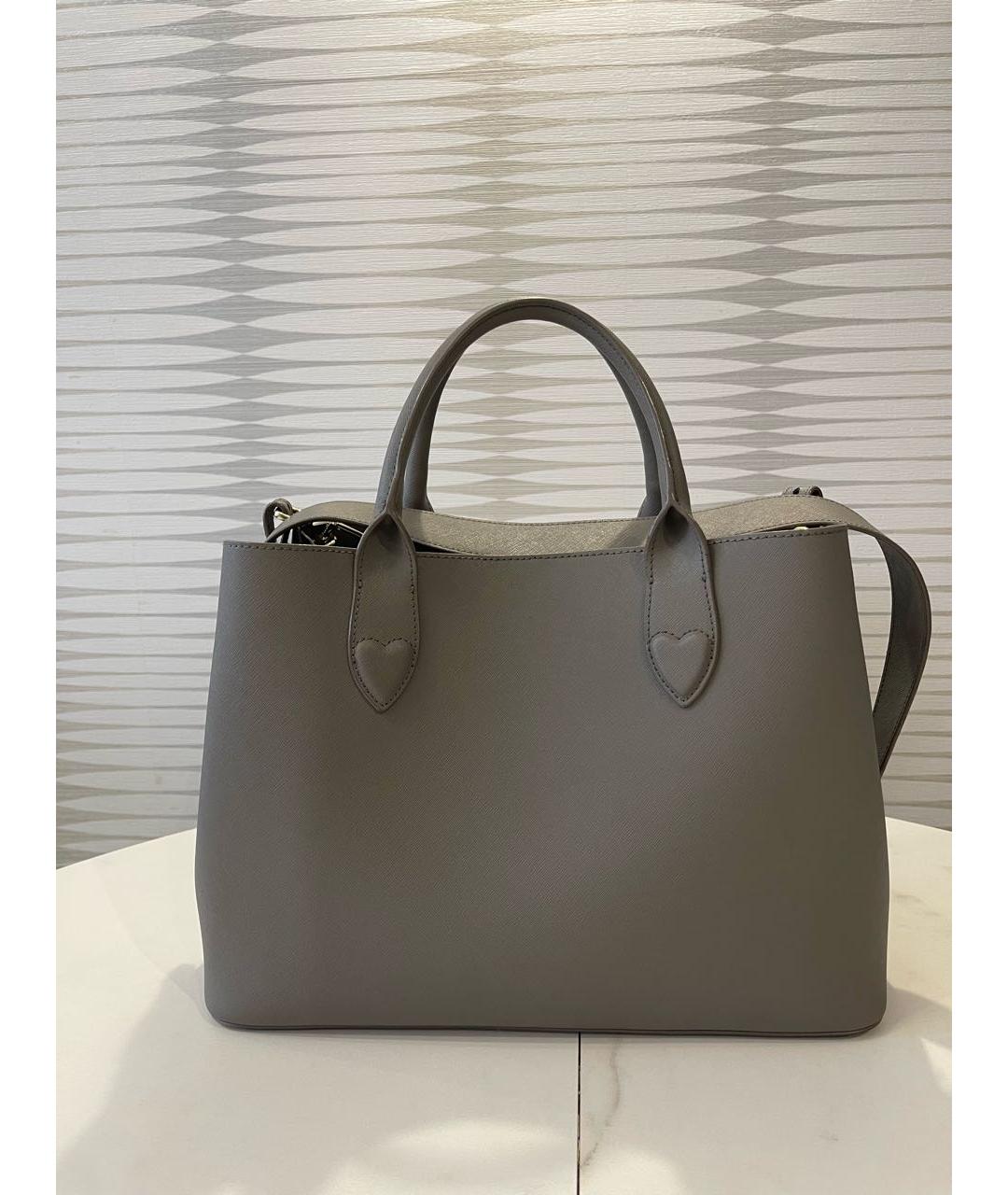 TWIN-SET Серая кожаная сумка с короткими ручками, фото 3