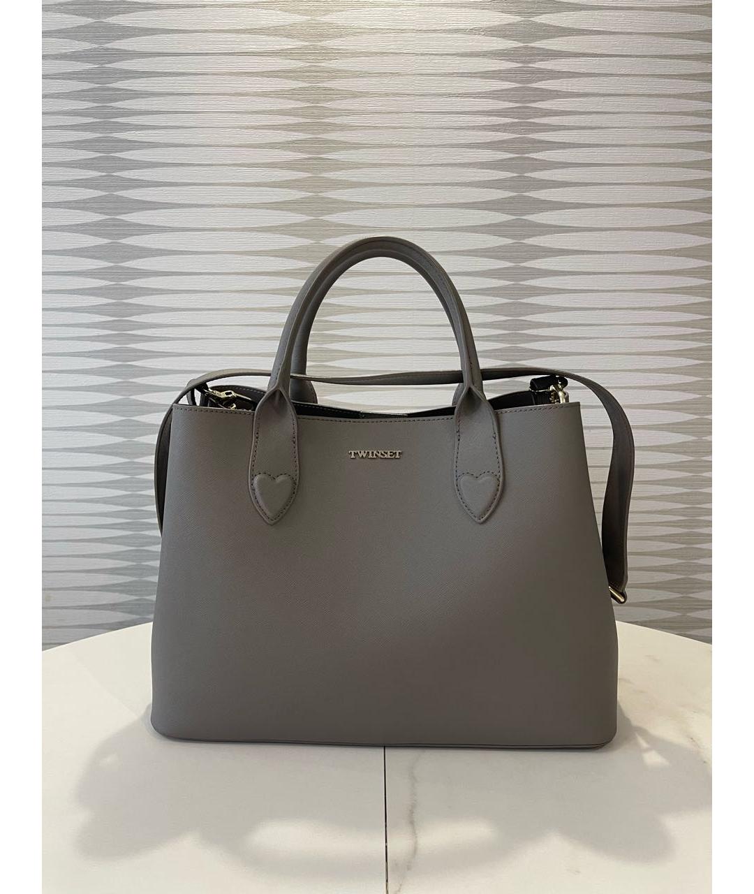 TWIN-SET Серая кожаная сумка с короткими ручками, фото 9