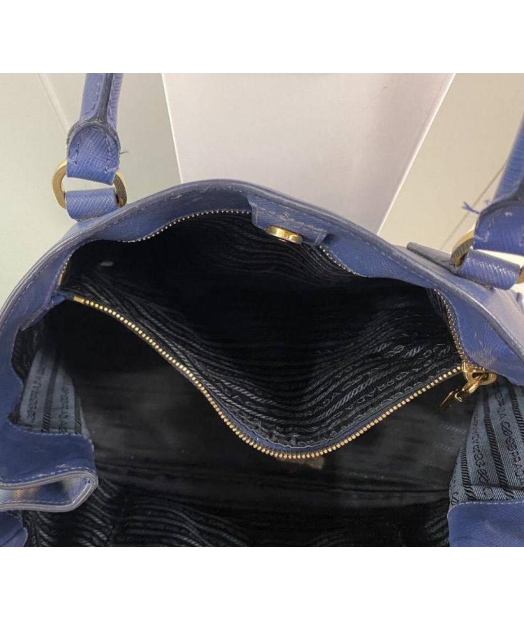 PRADA Темно-синяя кожаная сумка тоут, фото 4