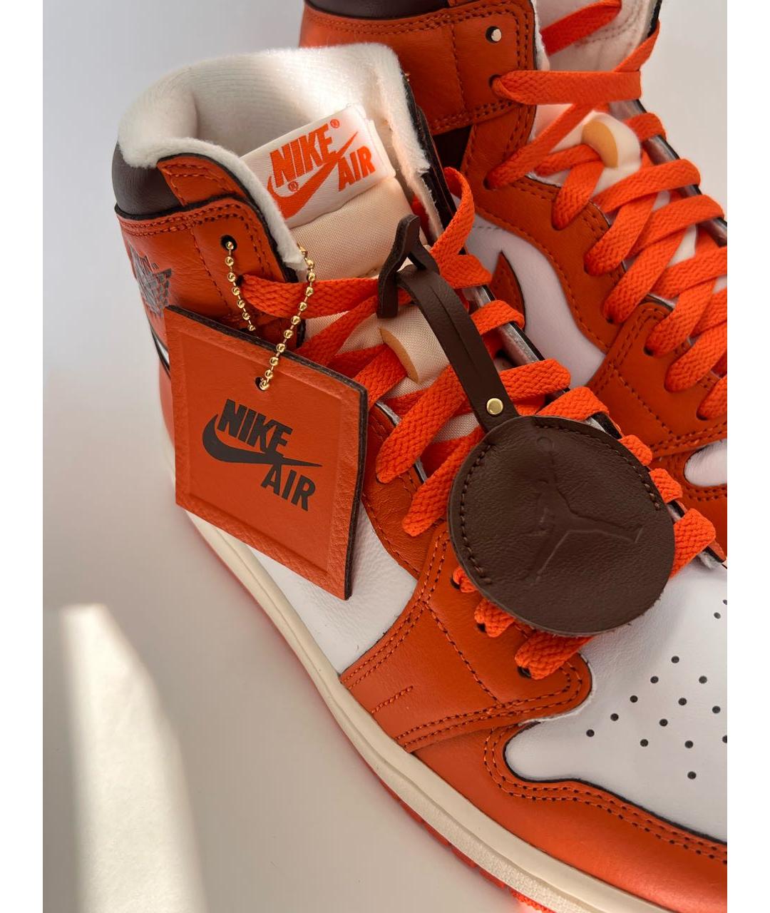 JORDAN Оранжевое кожаные высокие кроссовки / кеды, фото 7