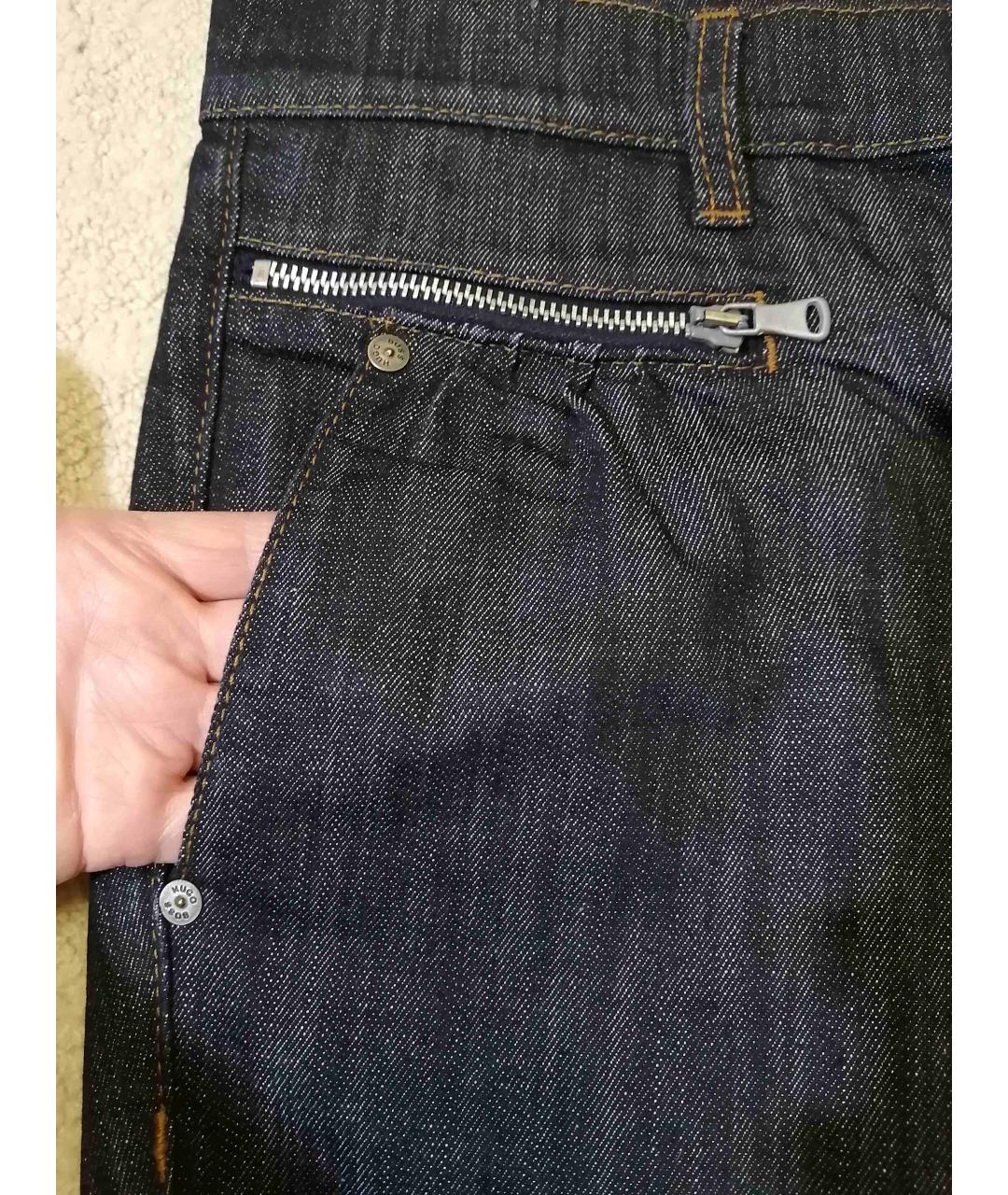 HUGO BOSS Темно-синие хлопко-эластановые прямые джинсы, фото 6