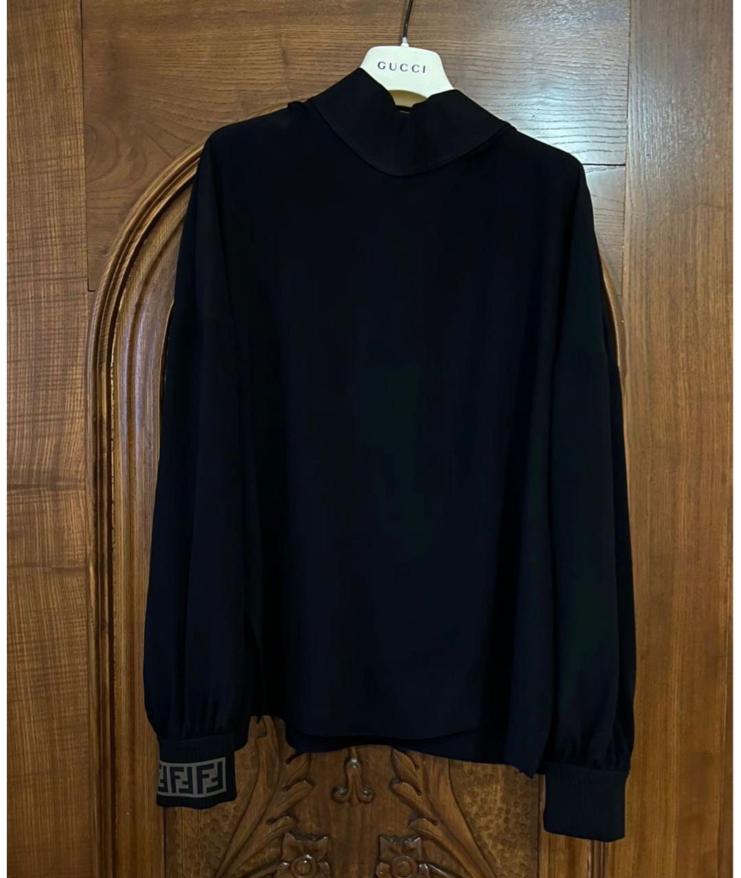 FENDI Черная шелковая блузы, фото 3