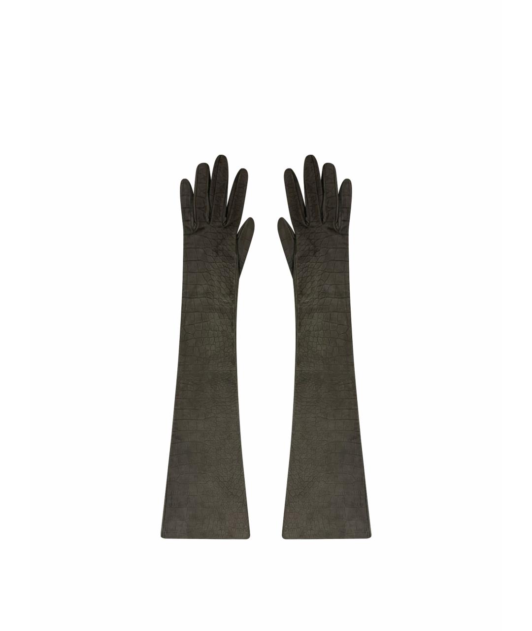 SAINT LAURENT Антрацитовые шелковые перчатки, фото 1