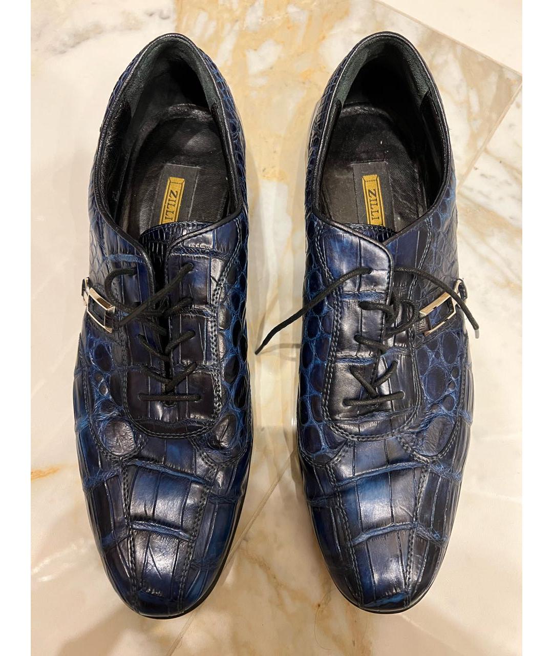 ZILLI Синие низкие кроссовки / кеды из экзотической кожи, фото 2
