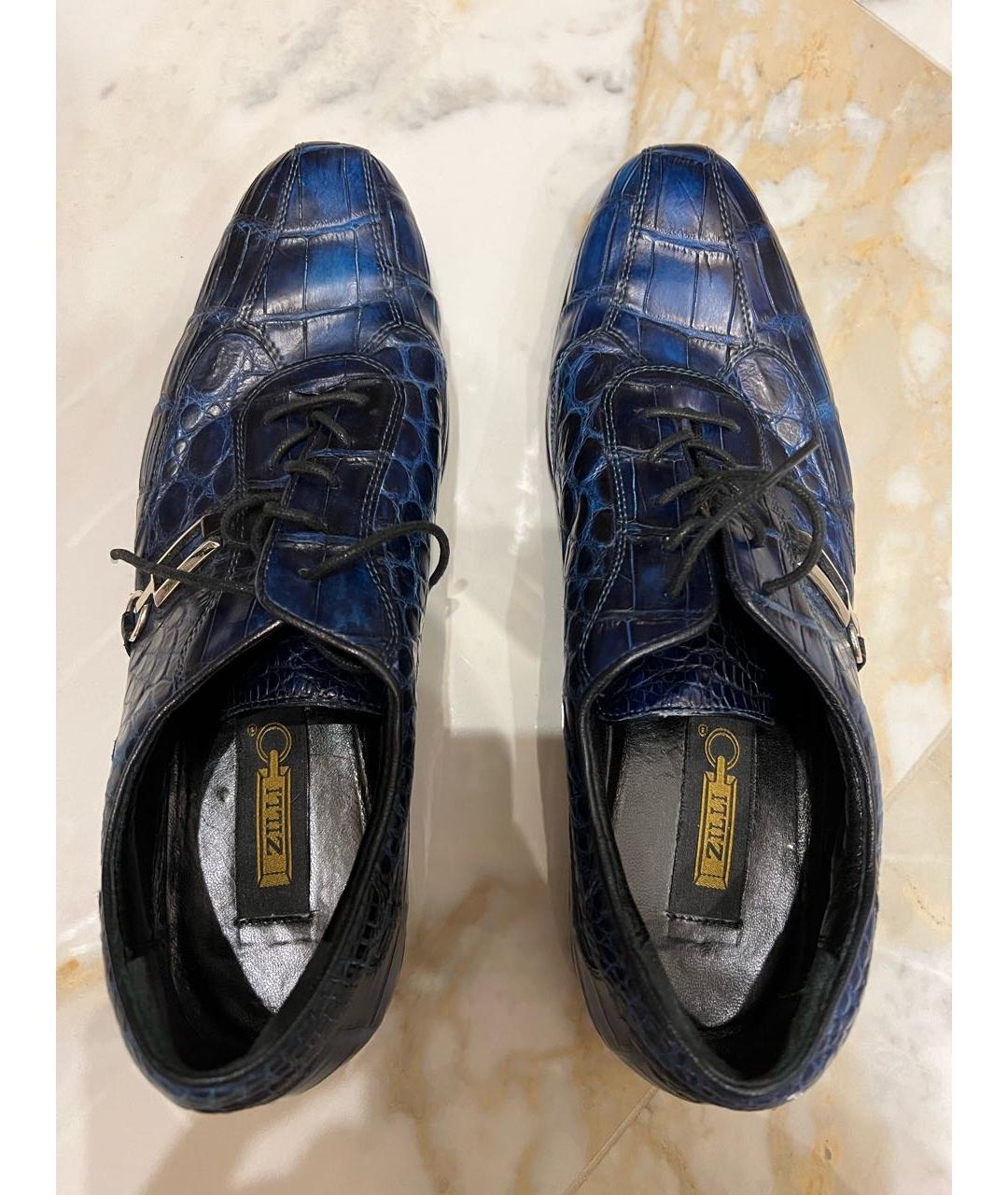 ZILLI Синие низкие кроссовки / кеды из экзотической кожи, фото 3