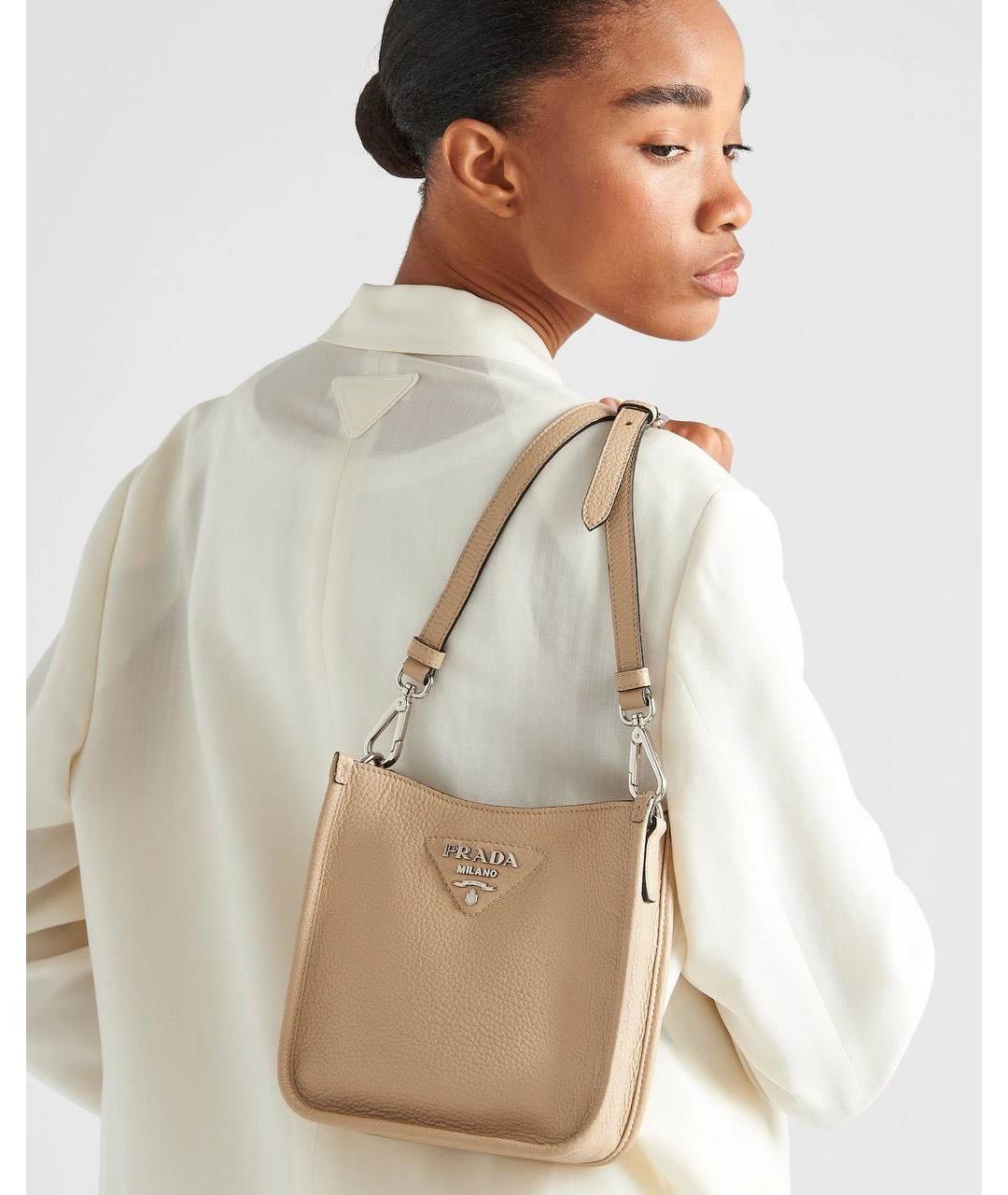 PRADA Бежевая кожаная сумка через плечо, фото 7