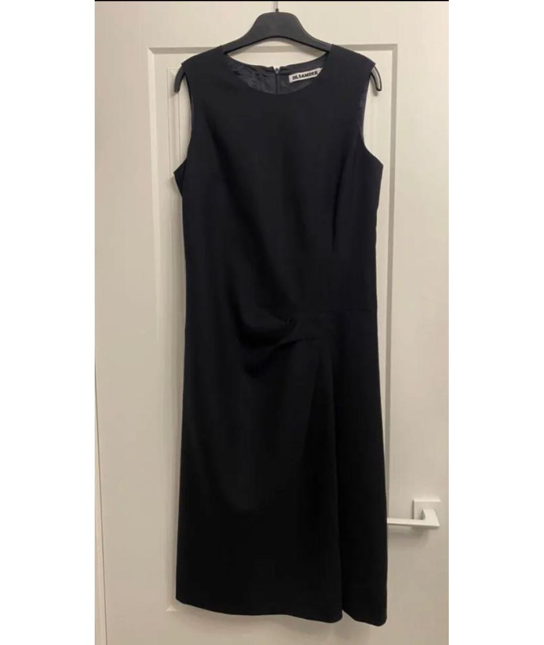 JIL SANDER Темно-синее шерстяное повседневное платье, фото 6