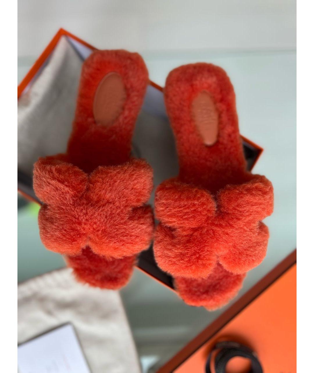 HERMES Оранжевое кожаные шлепанцы, фото 8