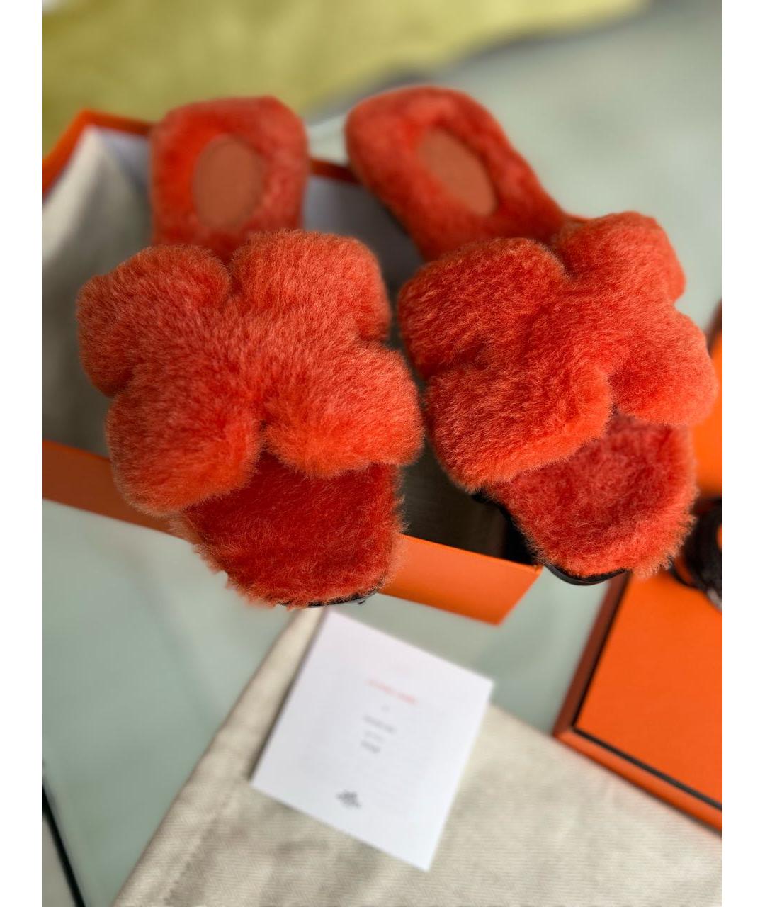 HERMES Оранжевое кожаные шлепанцы, фото 7