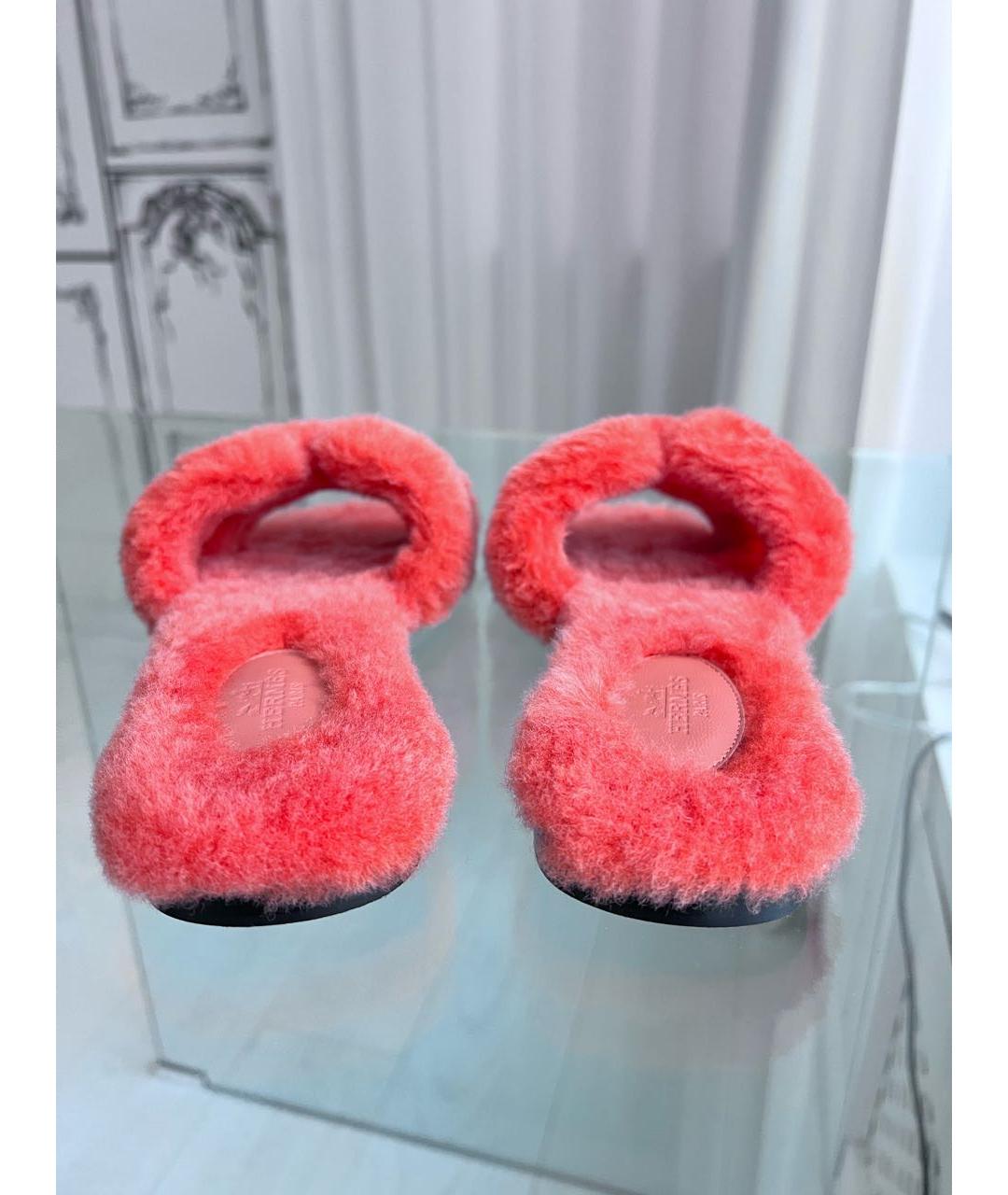 HERMES Оранжевое кожаные шлепанцы, фото 4