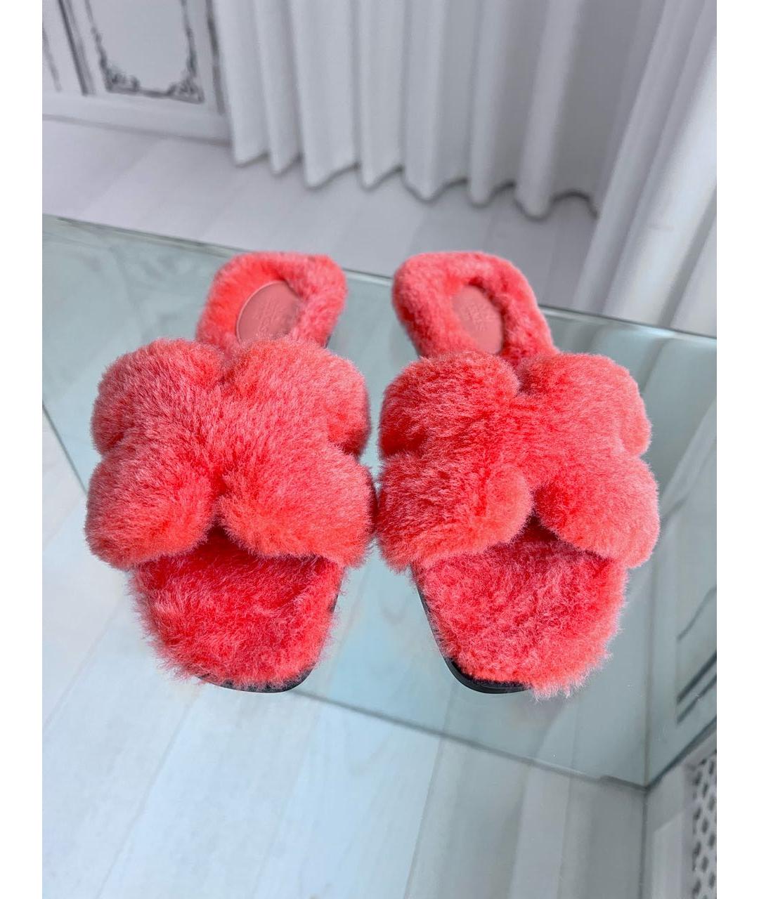 HERMES Оранжевое кожаные шлепанцы, фото 2