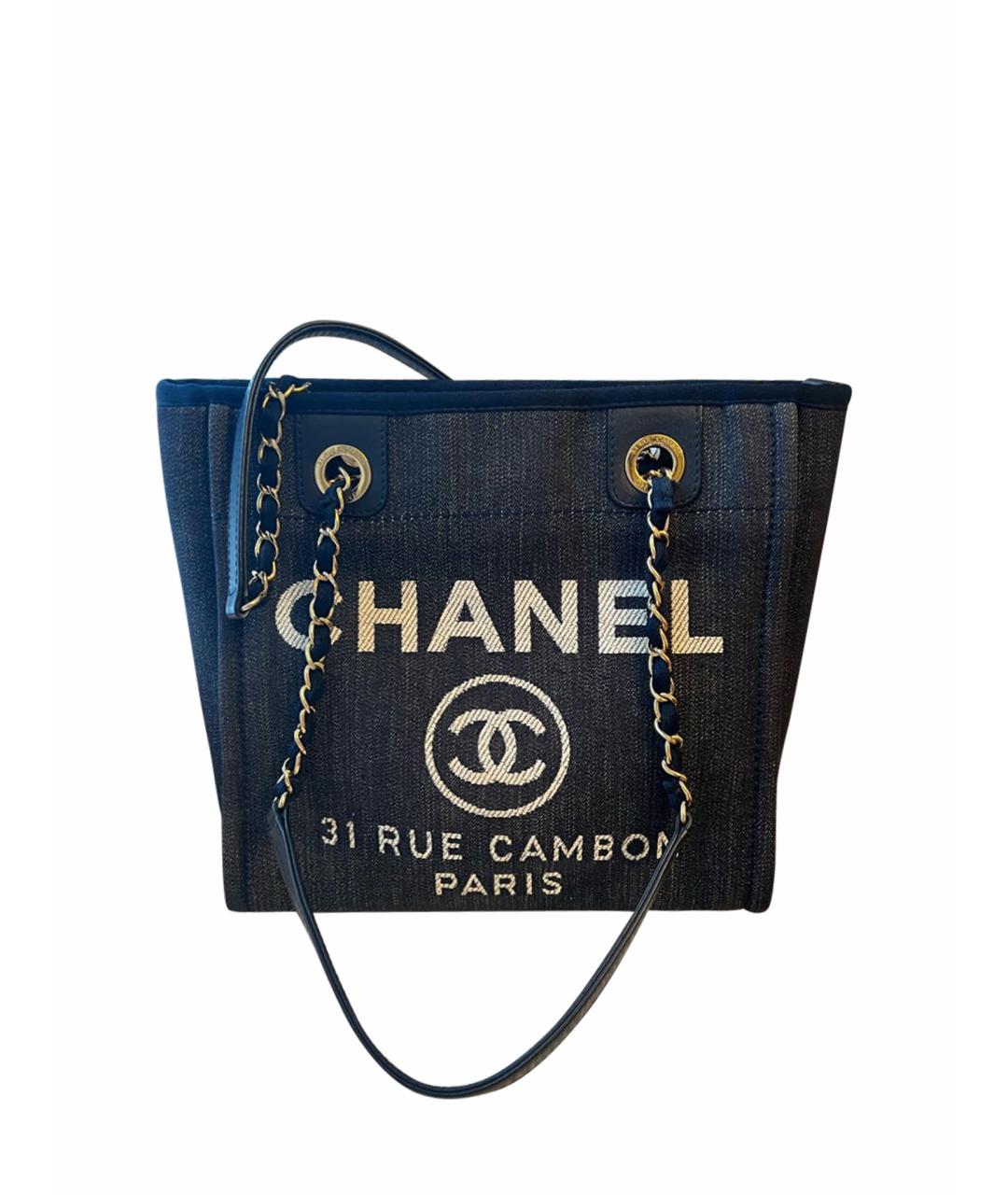 CHANEL PRE-OWNED Темно-синяя тканевая сумка тоут, фото 1