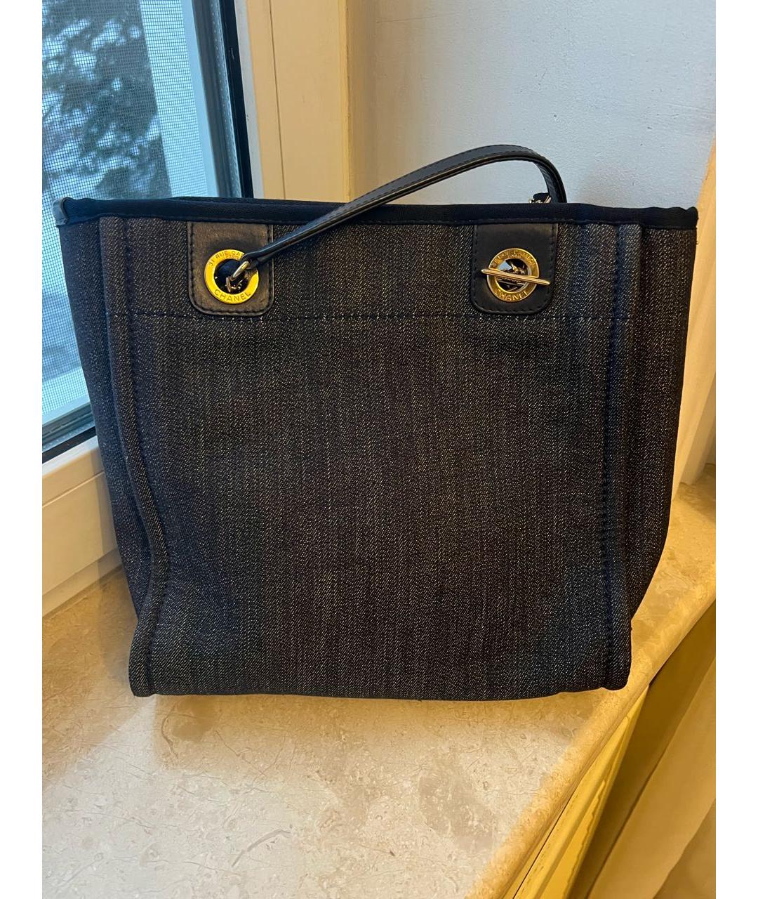 CHANEL PRE-OWNED Темно-синяя тканевая сумка тоут, фото 3