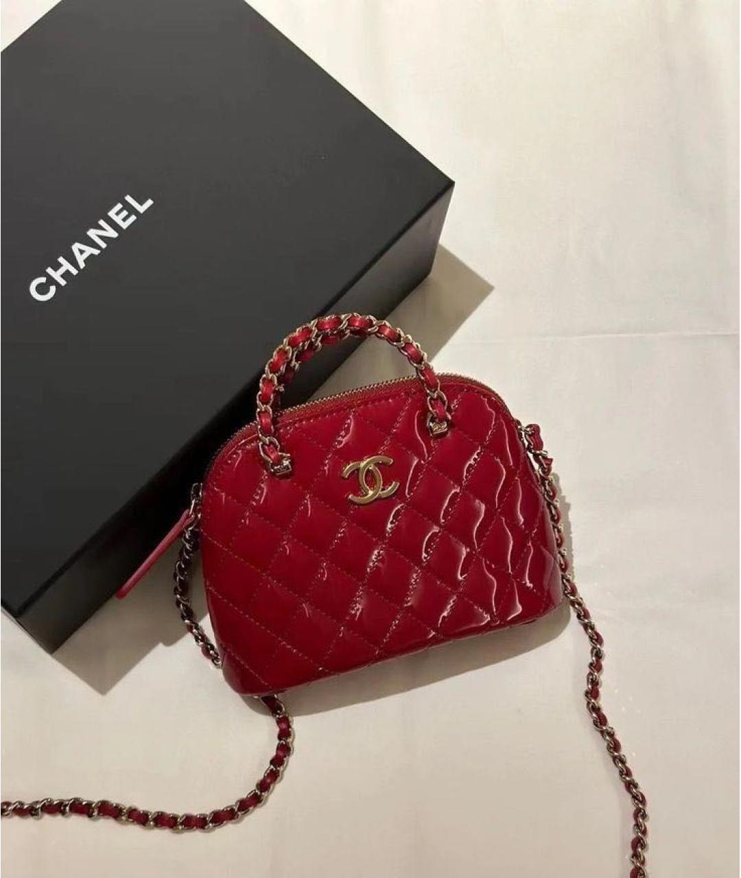 CHANEL PRE-OWNED Бордовая сумка с короткими ручками из лакированной кожи, фото 3
